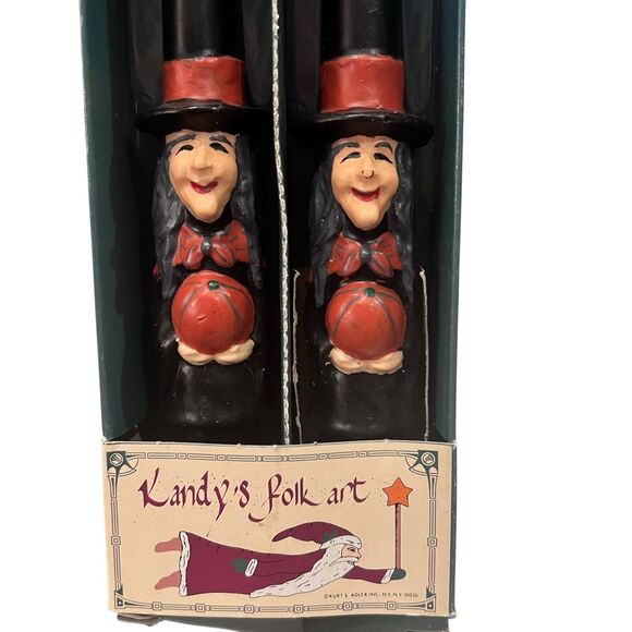 Kandy's Folk Art Halloween Candles Witches Pumpkin Approx. 11" - Picture 3 of 3